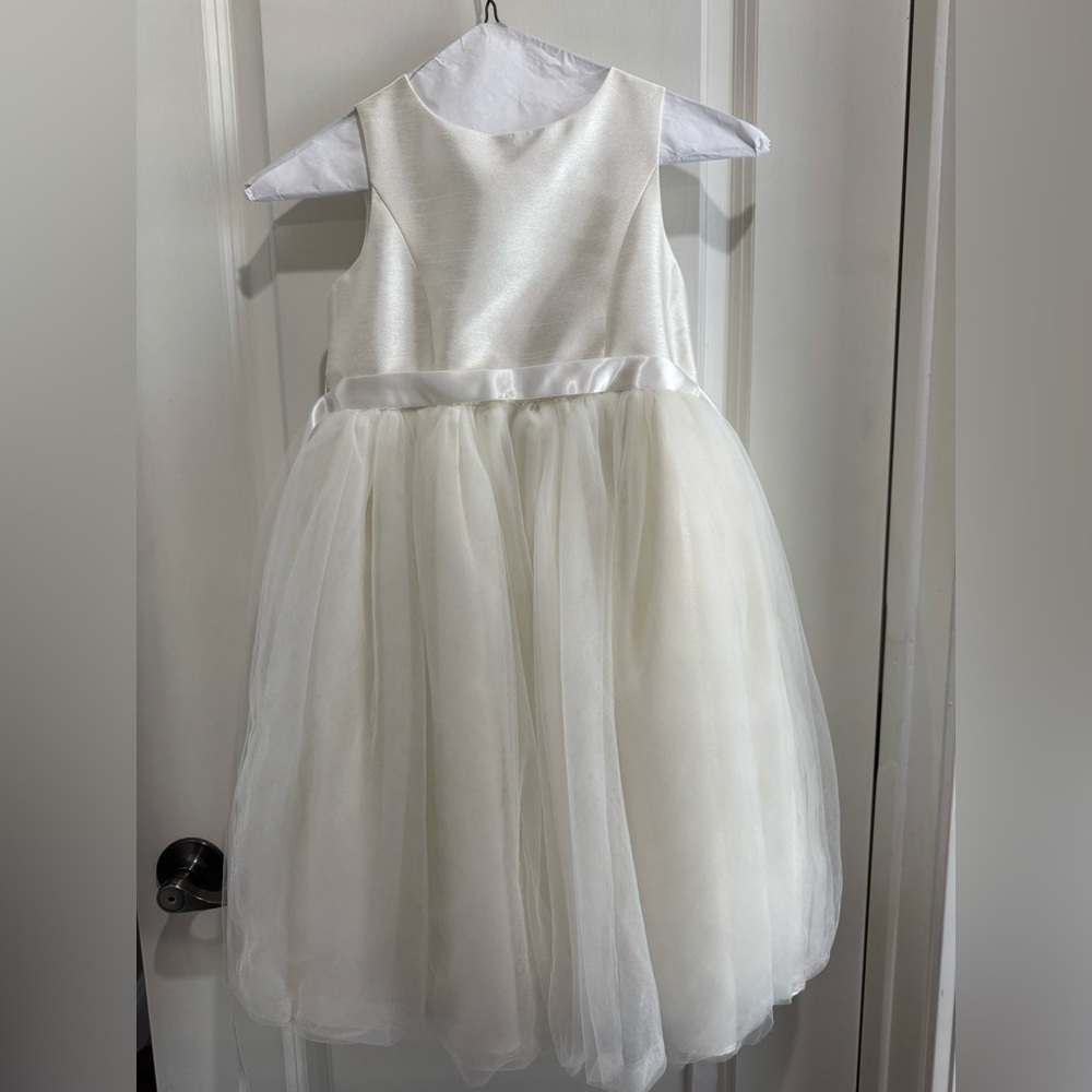 David's Bridal Ivory Satin & Tulle Flower Girl Dress - Classic Formal